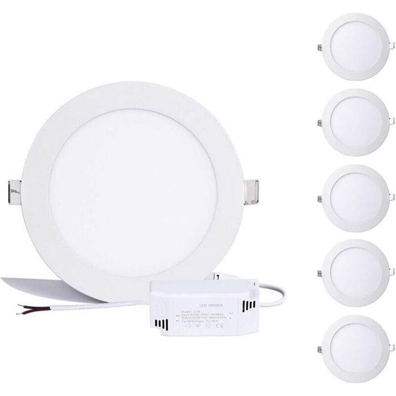 12w Runde Led-panel, Einbaustrahler Neutrales Weiß 6000k-6500k, Deckeneinbauleuchte Downlight, Extrem Flach, Treiber Enthalten, 230v 960 Lumen Ersetzt 100w Halogen [a+]