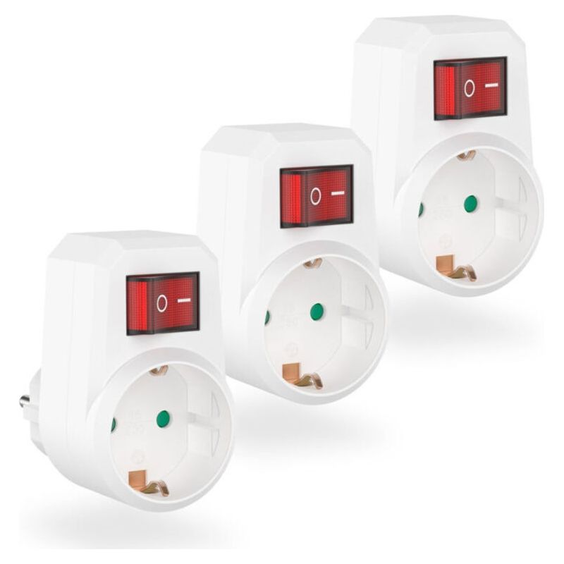 3 Steckdosenadapter, Adapter Mit Schalter, Adapter Mit Kindersicherung, Schuko-anschluss Bis 3680 W, Steckdose Mit Erdungskontakt