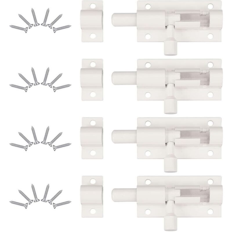 4 Stück Türriegel, Innentür-riegel Mit 24 Schrauben, 63/25 Mm Schieberiegel, Türschnapper, Zielriegel, Schiebetürverschluss, Für Gartentor, Gartenhaus, Wc (weiß)