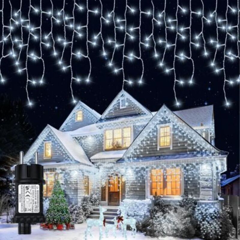 Externe Lichterkette, 12,8+5m 400led Lichtervorhang, 8 Modi Ip65 Wasserdichte Weihnachtslichterkette, Lichtervorhang Mit Timer Und Speicherfunktion Für Fenster, Balkon, Garten - Kaltweiß