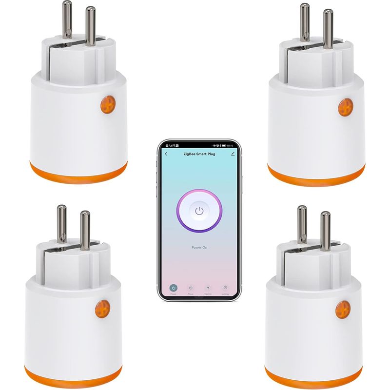 Smarte Steckdosen - Zigbee Smart Plug Mit Strommessung Und Timer-funktion, Tuya App-steuerung, Push-benachrichtigung, Zigbee-hub Erforderlich, 16a Steckdose, Kompatibel Mit Alexa, Google Home (4 Stück
