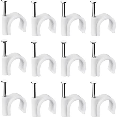 40er Set Wandclips Aus Stahl Für Kabel – Verschiedene Spezifikationen – Robust – Langlebig – Weiß – Rund – 400 Stück À 6 Mm – Kabelmanagement
