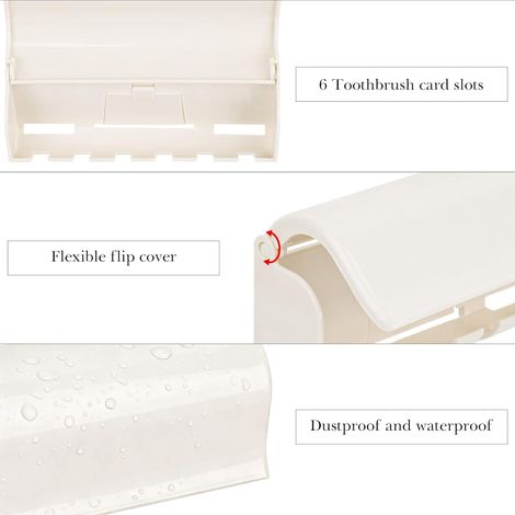 Wandhalterung Für Zahnbürsten Mit Deckel Für Die Dusche, Selbstklebend Aus Kunststoff, 6 Fächer.