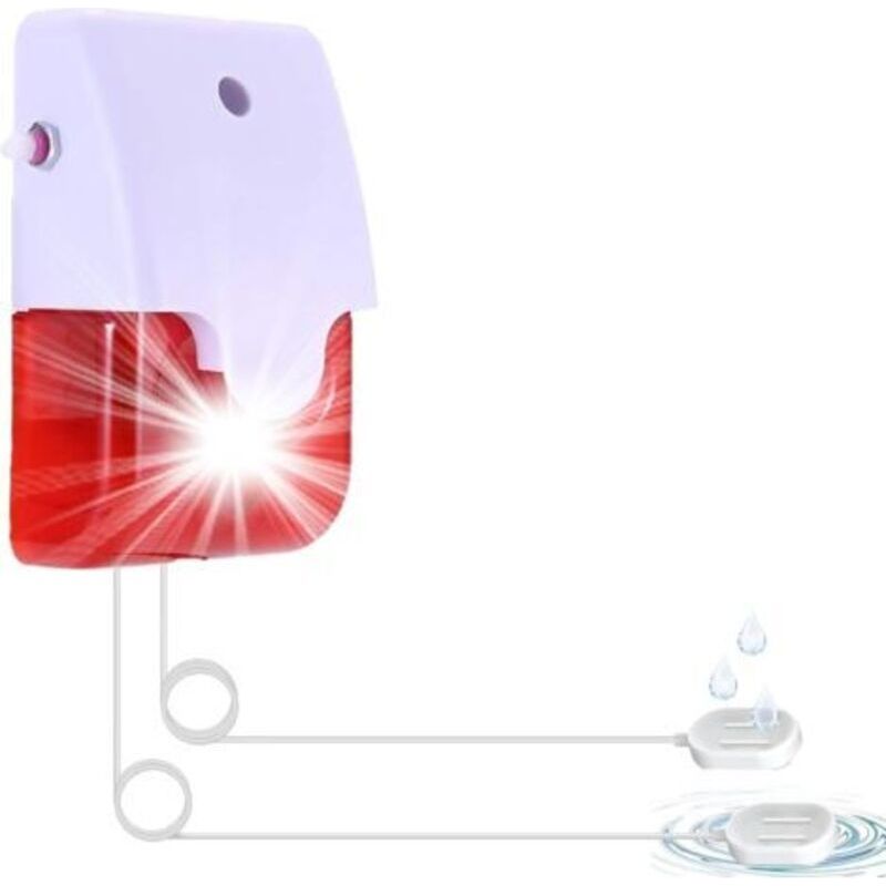 Wasserdetektor Mit 2 Sonden (5 M, Verlängerbar Bis Zu 50 M) – 120-db-alarm Mit Stroboskoplicht Und Lautstärkeregelung – Für Lecks Und Überschwemmungen – Batteriebetrieben, Langlebig