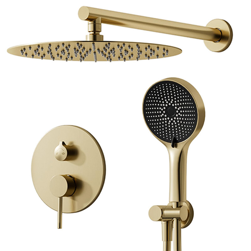 Duschsystem, Unterputz-regendusche Gold Gebürstet, Armaturen-set Unterputz-duschsystem Mit 40-cm-regendusche, Runder Selbstreinigungs-duschkopf, Duscharmatur-komplettset Mit Handbrause