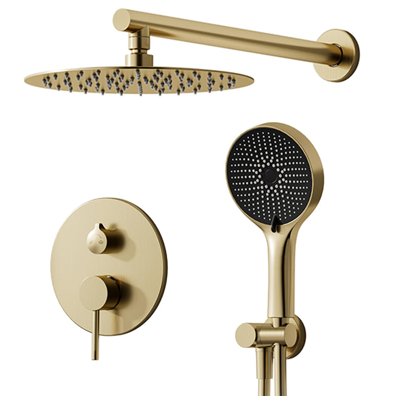 Duschsystem, Unterputz-duscharmatur-set In Gebürstetem Gold Duschsystem Mit 30-cm-regendusche, 360° Verstellbarer Regenduschkopf, Handbrausen-komplettset, Duschkopf Mit Anti-kalk-düsen
