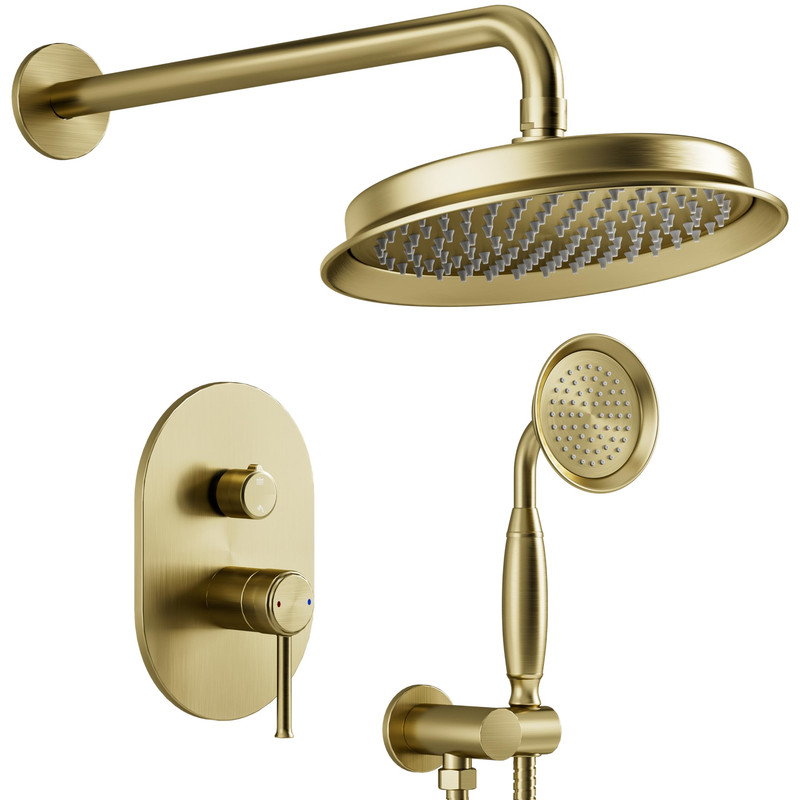 Duschsystem, Unterputz Duscharmatur Set, 230 Mm Edelstahl-kopfbrause Edelstahl‑handbrause, 1,5 m Schlauch, Set Mit Messing‑ventilkörper, Gebürstet‑goldenes Duscharmatur‑set, Verstecktes Design