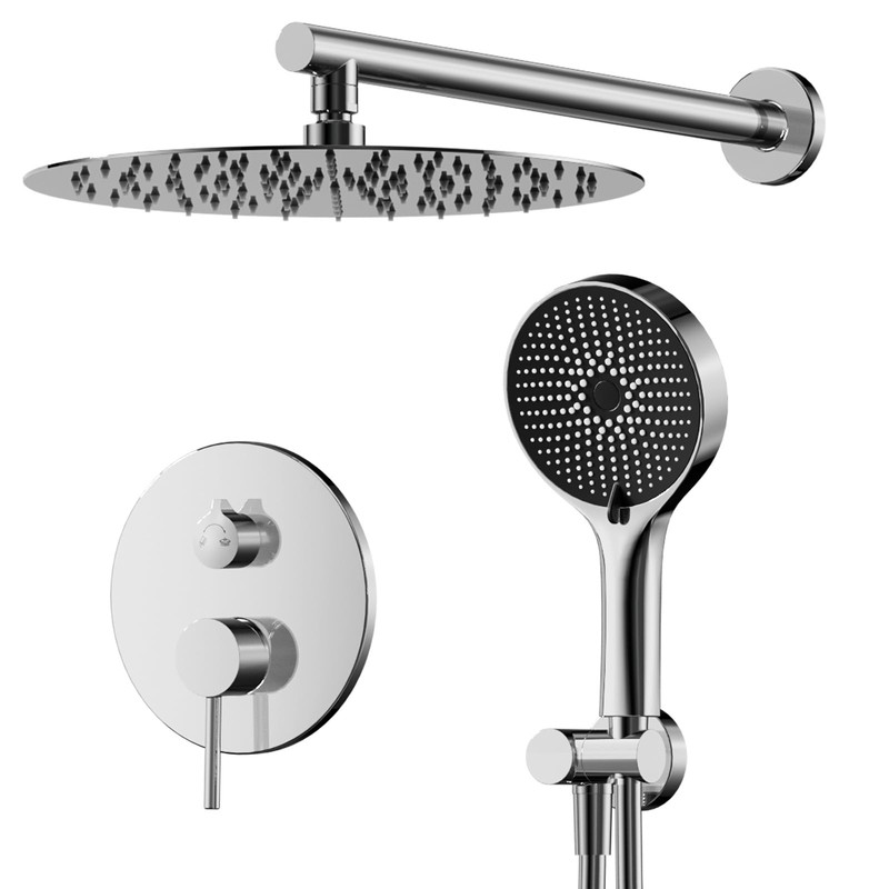Duschsystem, Unterputz-regendusche Chrom, Duscharmaturen-set unterputz-duschsystem Mit 40-cm-regendusche, Runder Selbstreinigungs-duschkopf, Duscharmatur-komplettset Mit Handbrause