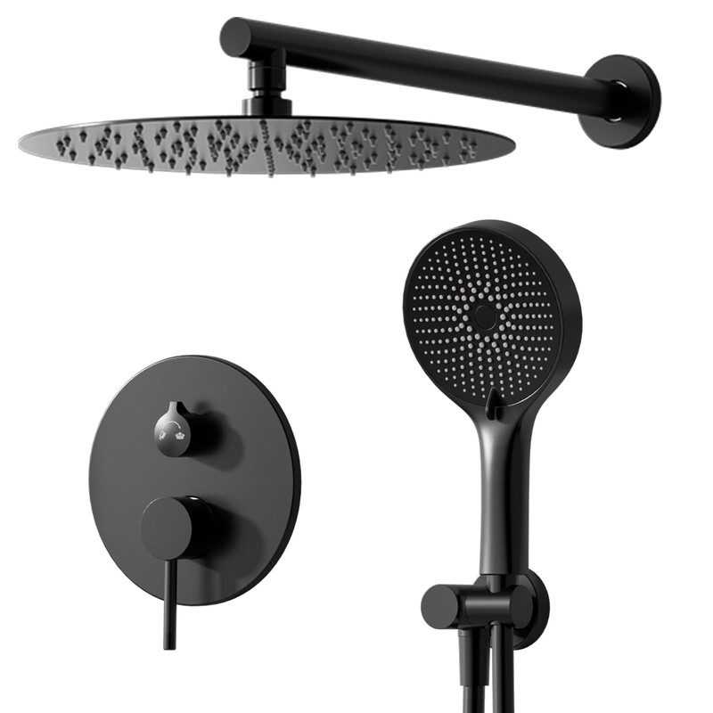 Duschsystem, Unterputz-regendusche Schwarz, Duscharmaturen-set Unterputz-duschsystem Mit 40-cm-regendusche, Runder Selbstreinigungs-duschkopf, Duscharmatur-komplettset Mit Handbrause