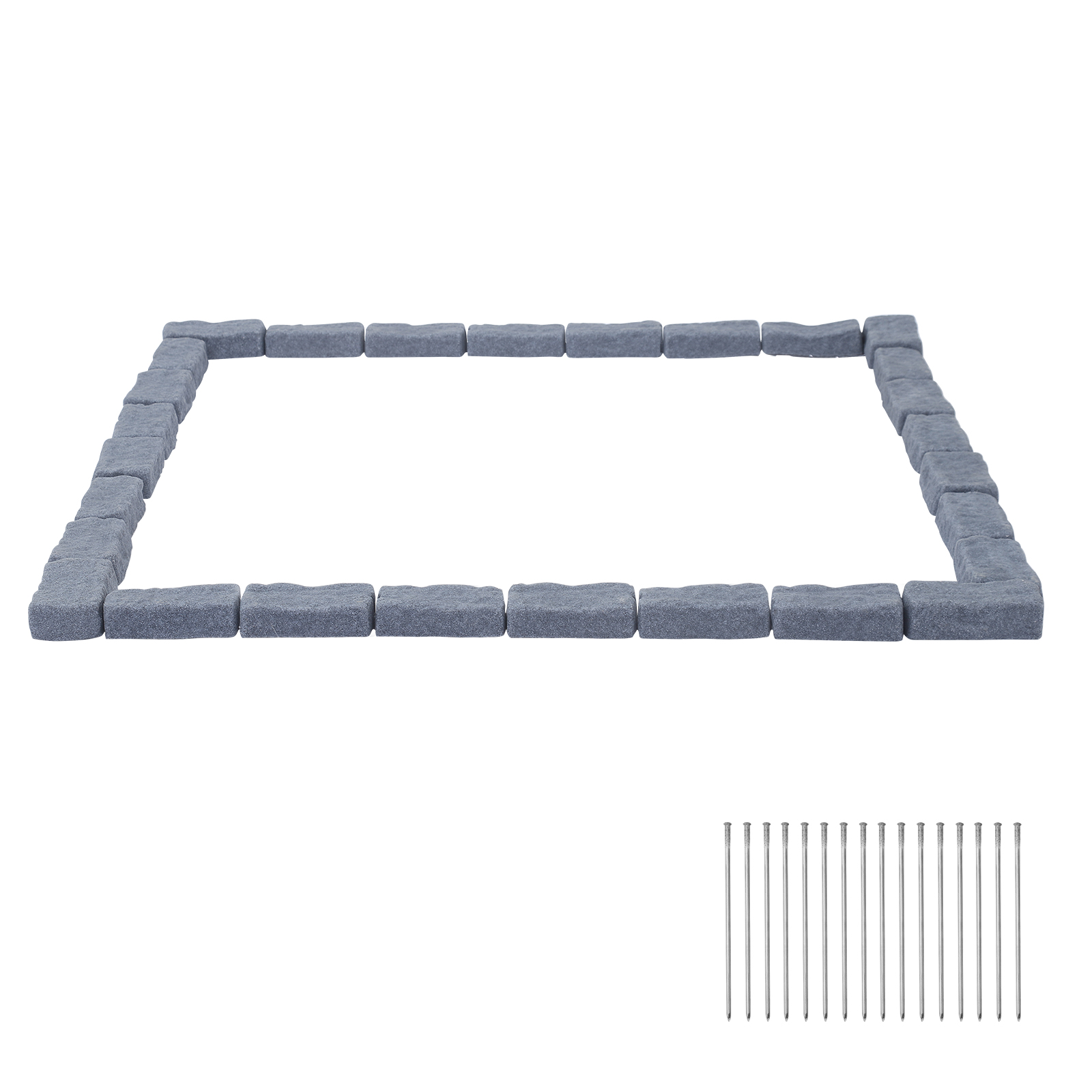 Vevor Beeteinfassung In Steinoptik, 4,7 M, Rasenkante, Kanteneinfassung Für Rasen, Blumenbeete & Garten, 4er-pack (je 6 Steine ​​a 118x9,5x5,7 Cm), 16 Befestigungsspitzen & 4 Eckelemente, Grau