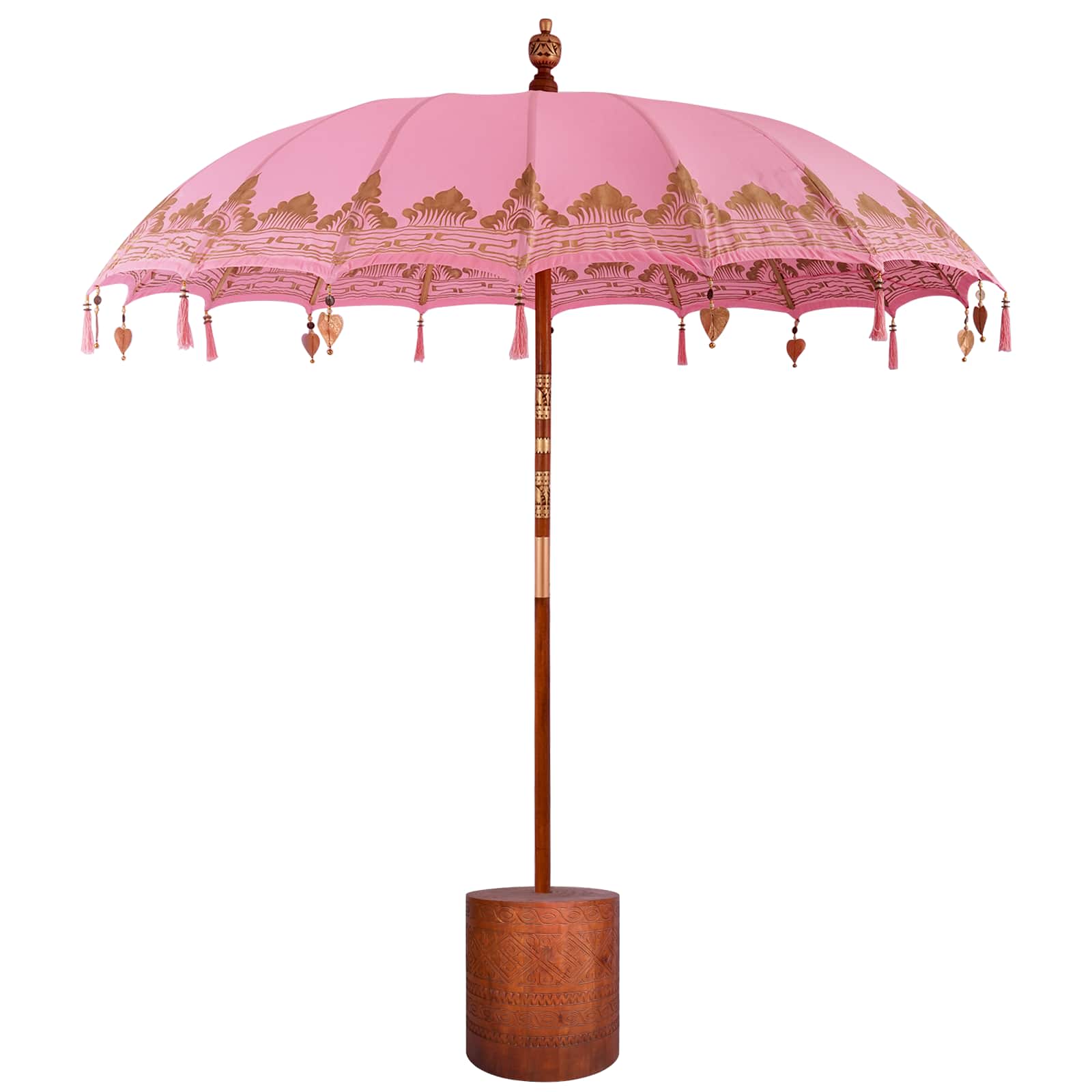Balinesischer Sonnenschirm Mit Sockel Pink Und Braun Vidaxl