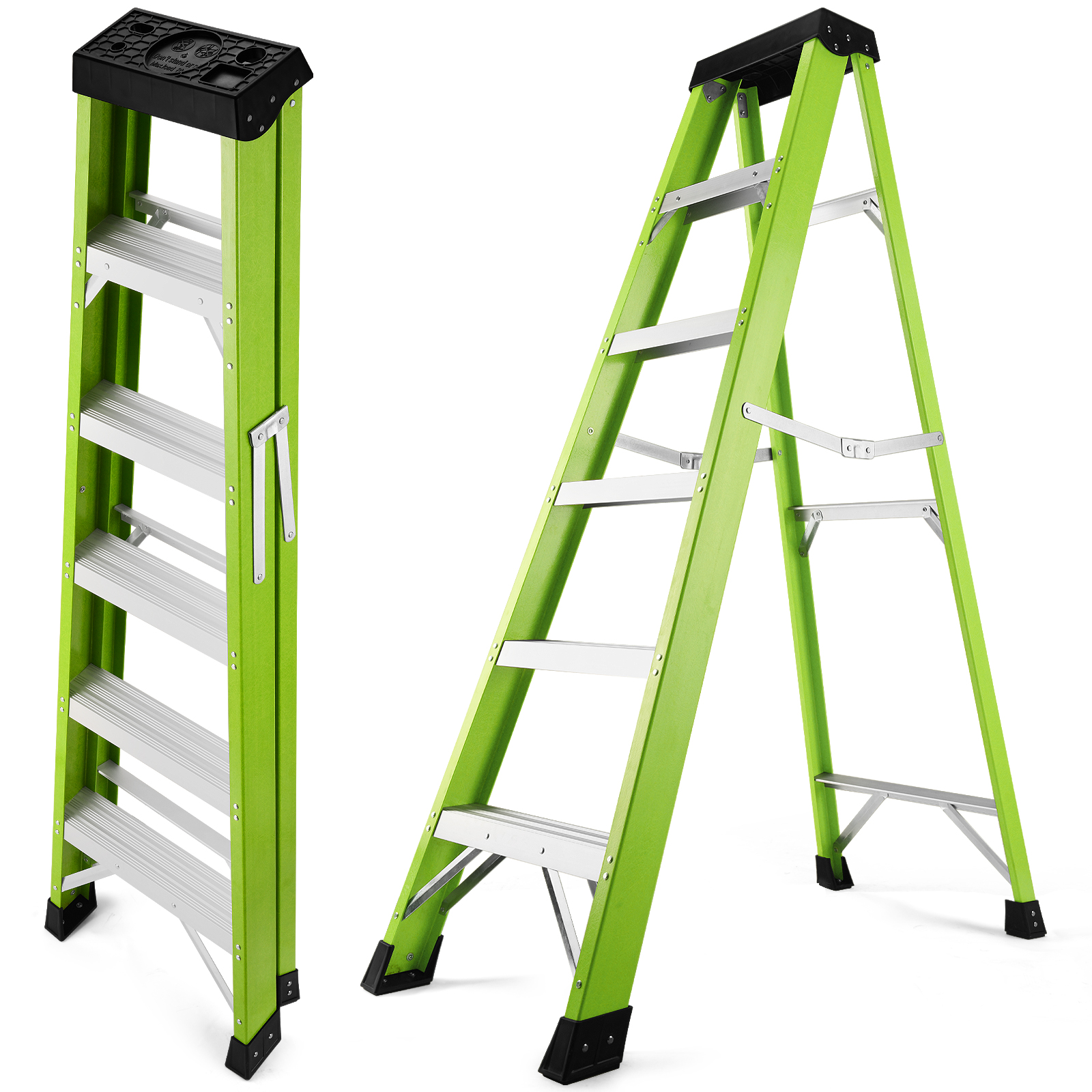 5-stufige Doppelseitige Glasfaser-leiter, Isolierend, Belastbar Bis 150 Kg, Grün