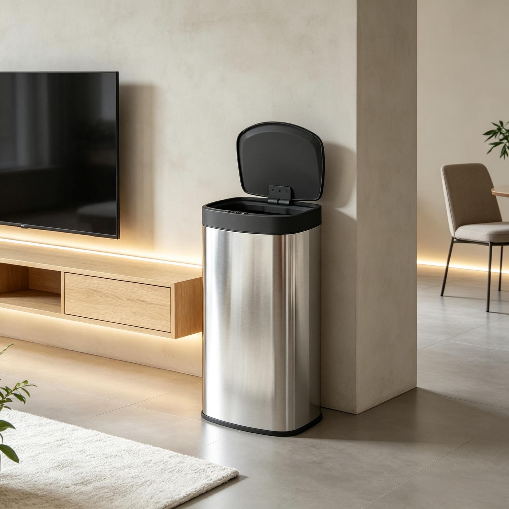 55 L Sensor-mülleimer Aus Edelstahl, Automatischer Deckel Mit Soft-close, Silber
