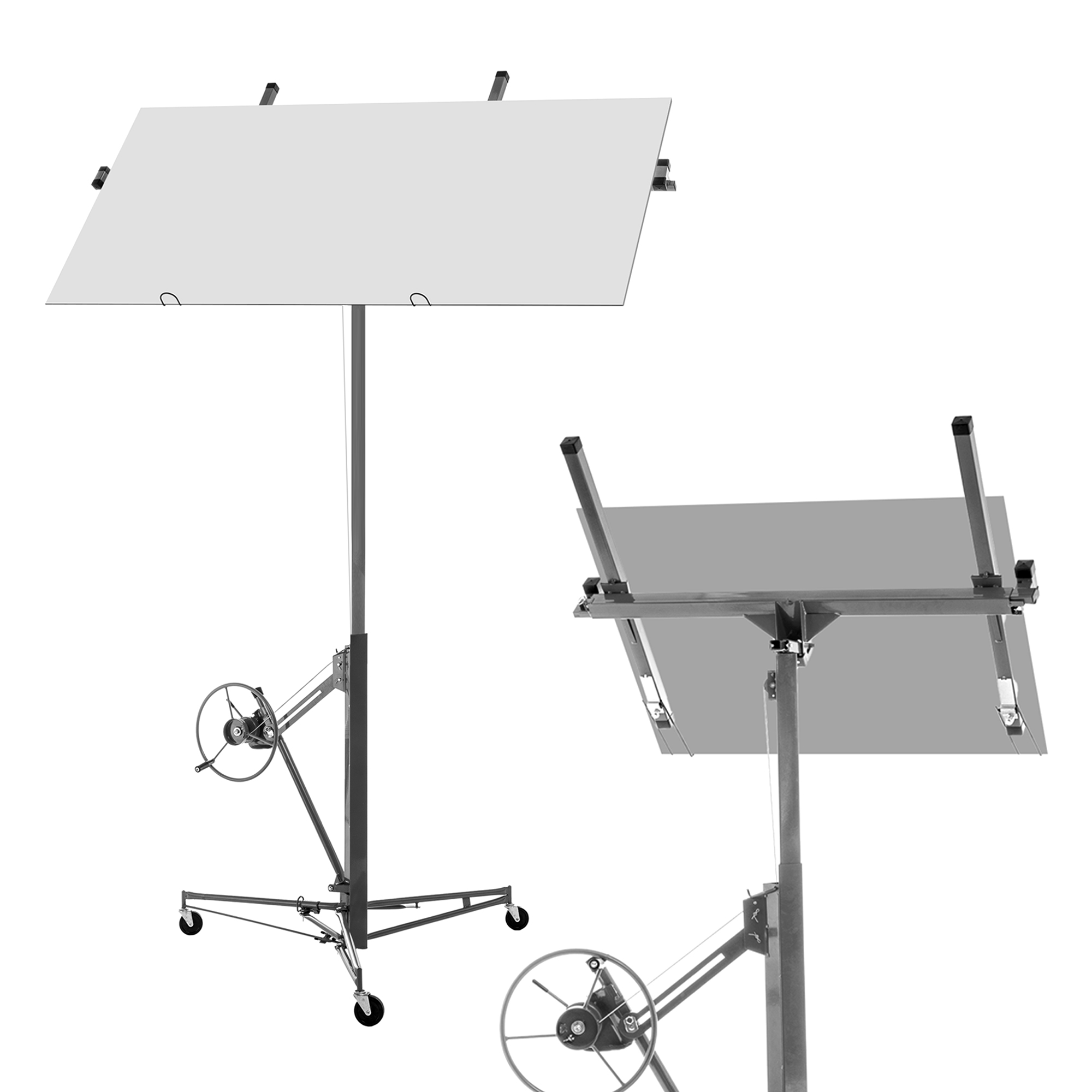 Gipskartonplatten-heber, 68 Kg, 140–335 Cm, Klappbar, 3 Bremsräder, 60° Neigbar, Grau