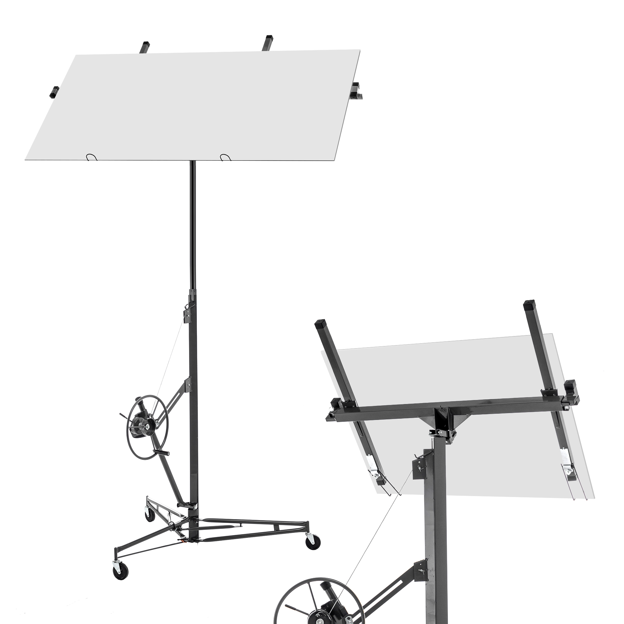 Gipskartonplatten-heber Faltbar, 68 Kg, 180–470 Cm, 3 Bremsräder, 60° Neigbar, Grau