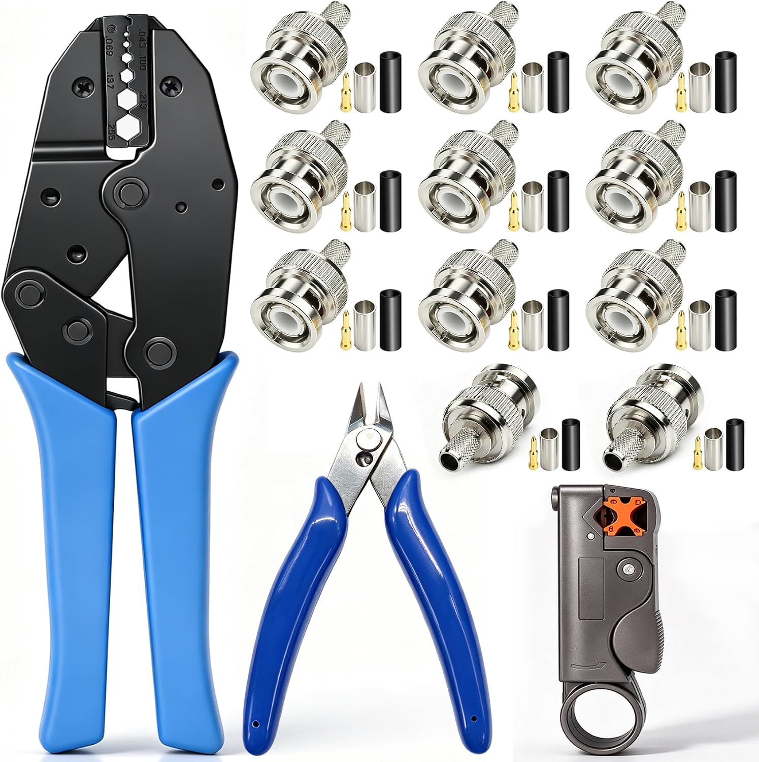 Koaxialkabel-werkzeugset, Bnc-crimpzange + 10 Stecker