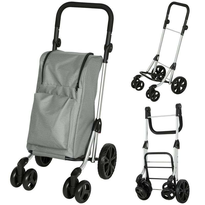 Einkaufstrolley, 46 L Tasche, Faltbar, Mit Kühlfach, Aluminiumrahmen, Grau