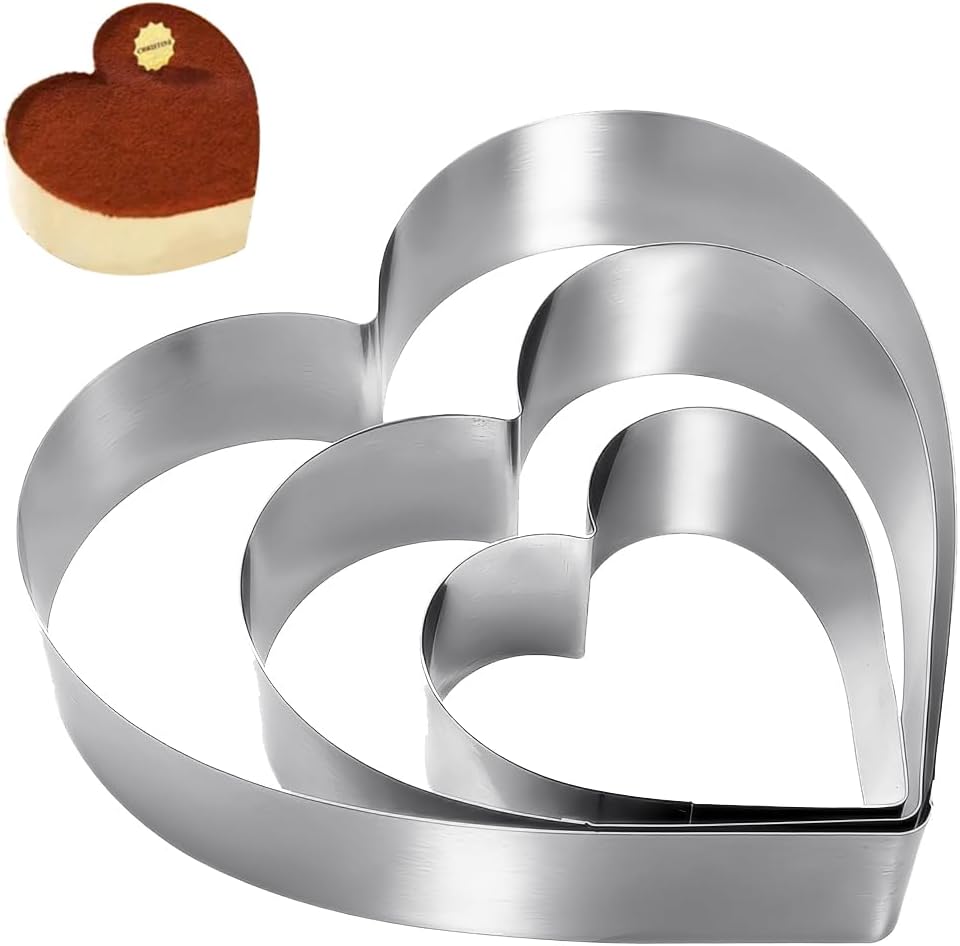 3-teiliges Herz-kuchenform-set Aus Edelstahl, Herz-gebäckkreis, 4,5 Cm Hoch, Tortenring Für Kuchen Und Gebäck, Backzubehör, Durchmesser 10/15/20 Cm