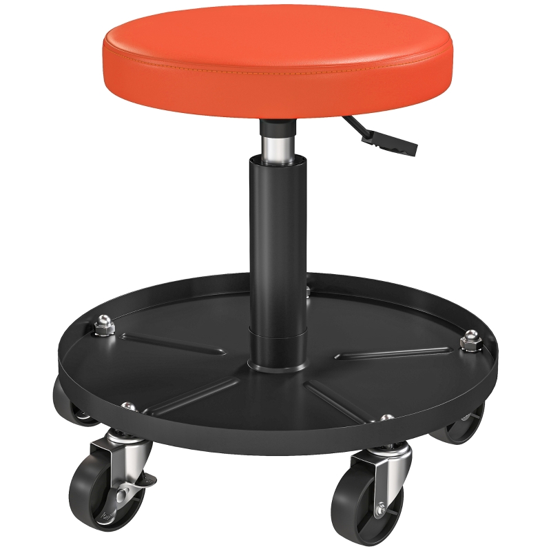 Rollbarer Werkstatthocker, Höhenverstellbar 38–50 Cm, 135 Kg, Mit Ablage, Orange