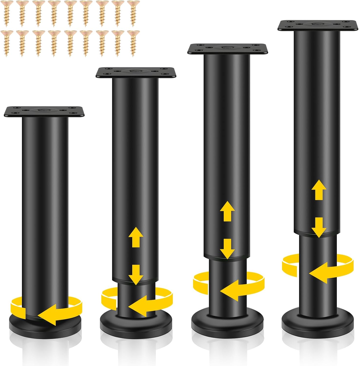 Höhenverstellbare Möbelfüße, 4 Schwarze Metall-möbelfüße, Universelle Höhenverstellbare Möbelfüße Für Sofa, Bett, Kleiderschrank, Tisch, Mit Schrauben, Verstellbare Höhe (18-30 Cm)