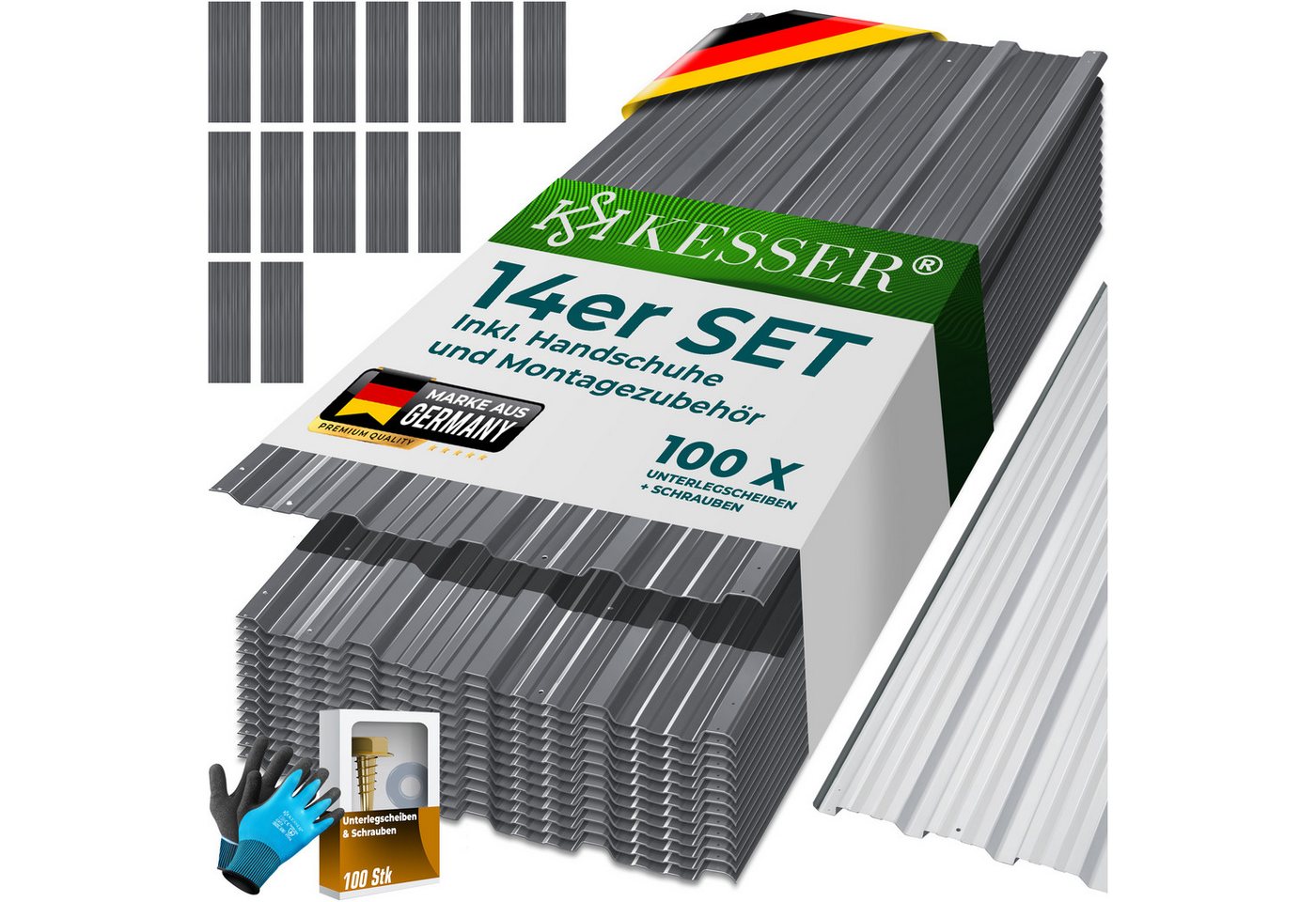 Kesser® Profilblech Trapezblech, Verzinkt, 7 M² - Grau