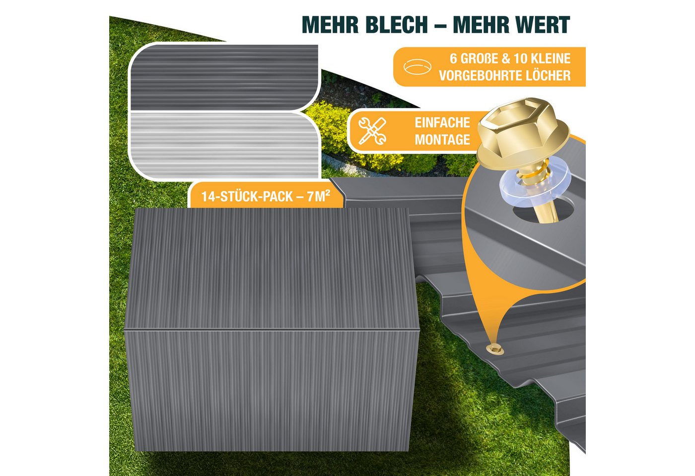 Kesser® Profilblech Trapezblech, Verzinkt, 7 M² - Grau Bild 3