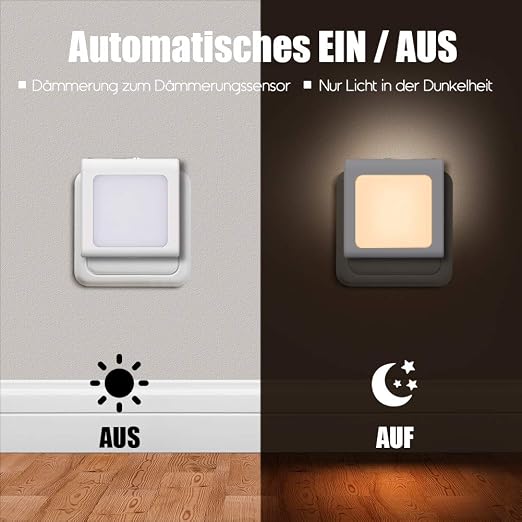 2er Set Led Nachtlichter Mit Dämmerungssensor Stufenlose Helligkeitsregelung Für Schlafzimmer Treppe Küche Badezimmer