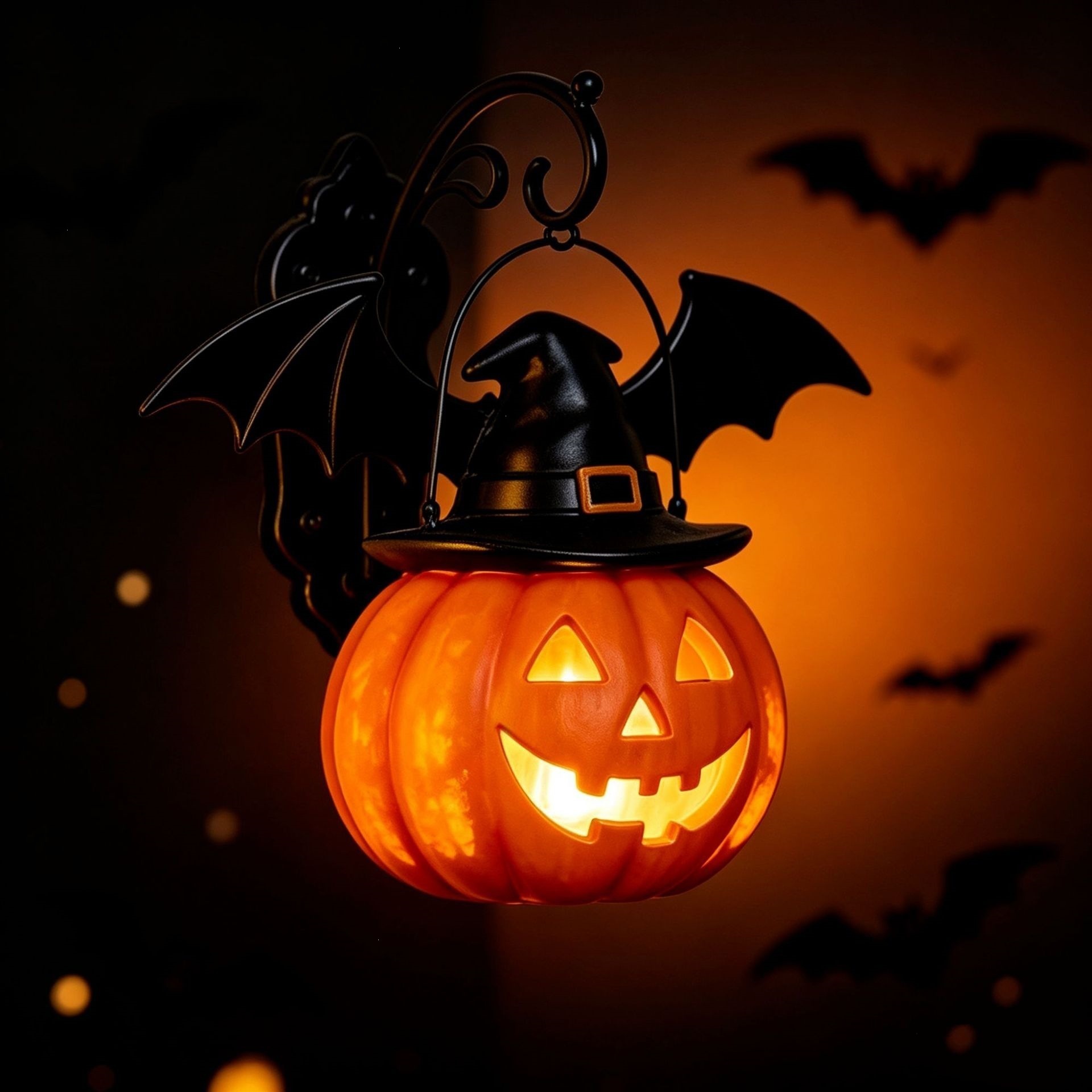 Halloween Wandleuchte Fledermaus Hut Und Kürbis Deko Für Laden Garten Und Außenbereich