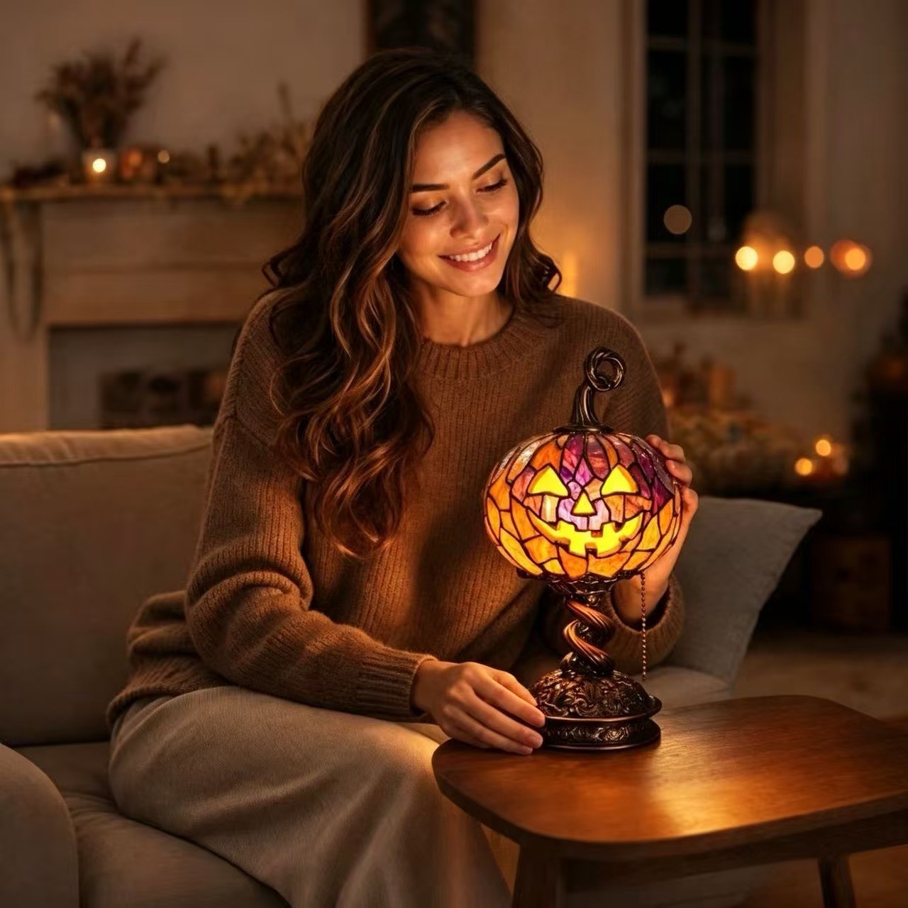 Halloween Kürbis Lampe Aus Farbigem Glas Retro Harz Dekorative Nachtlampe Kreative Deko Für Zuhause