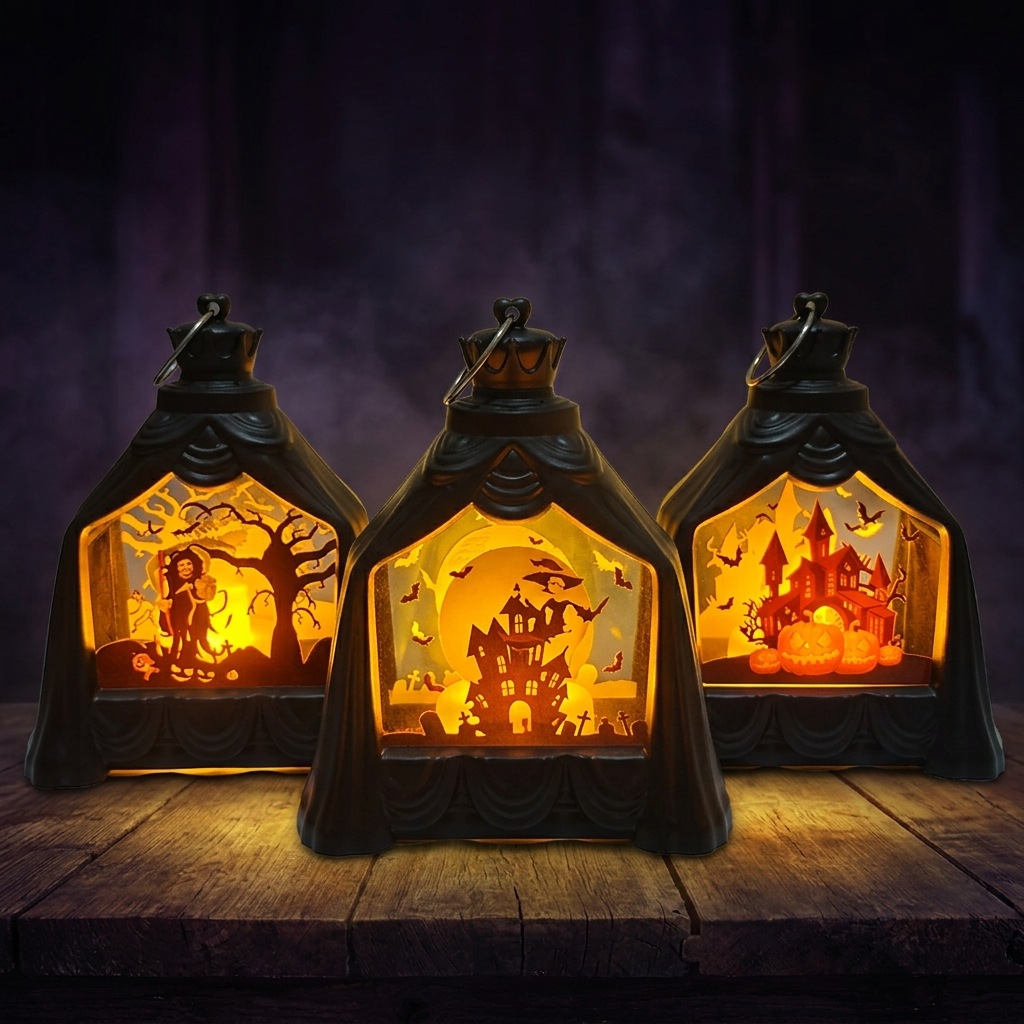 3er Set Halloween Deko Schloss Toter Baum Und Kürbis Led Kerzen Nachtlicht Für Tisch