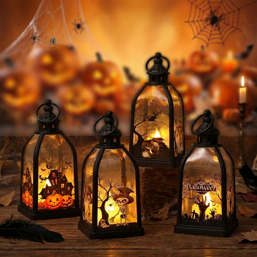 4er Set Halloween Deko Kürbis Schloss Hexe Und Skelett Led Kerzen Für Bar Und Party