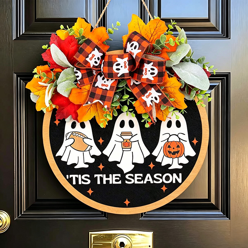 Halloween Türschild Aus Holz Geist Und Ahornblatt Hängedeko Für Tür Und Eingang