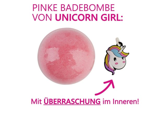 HF Home Flair Badekugel 1x Einhorn Badebombe - große Badekugel mit Überraschung, 1-tlg., rosa Einhorn Badekugel - Erdbeerduft - Vegan- 170g