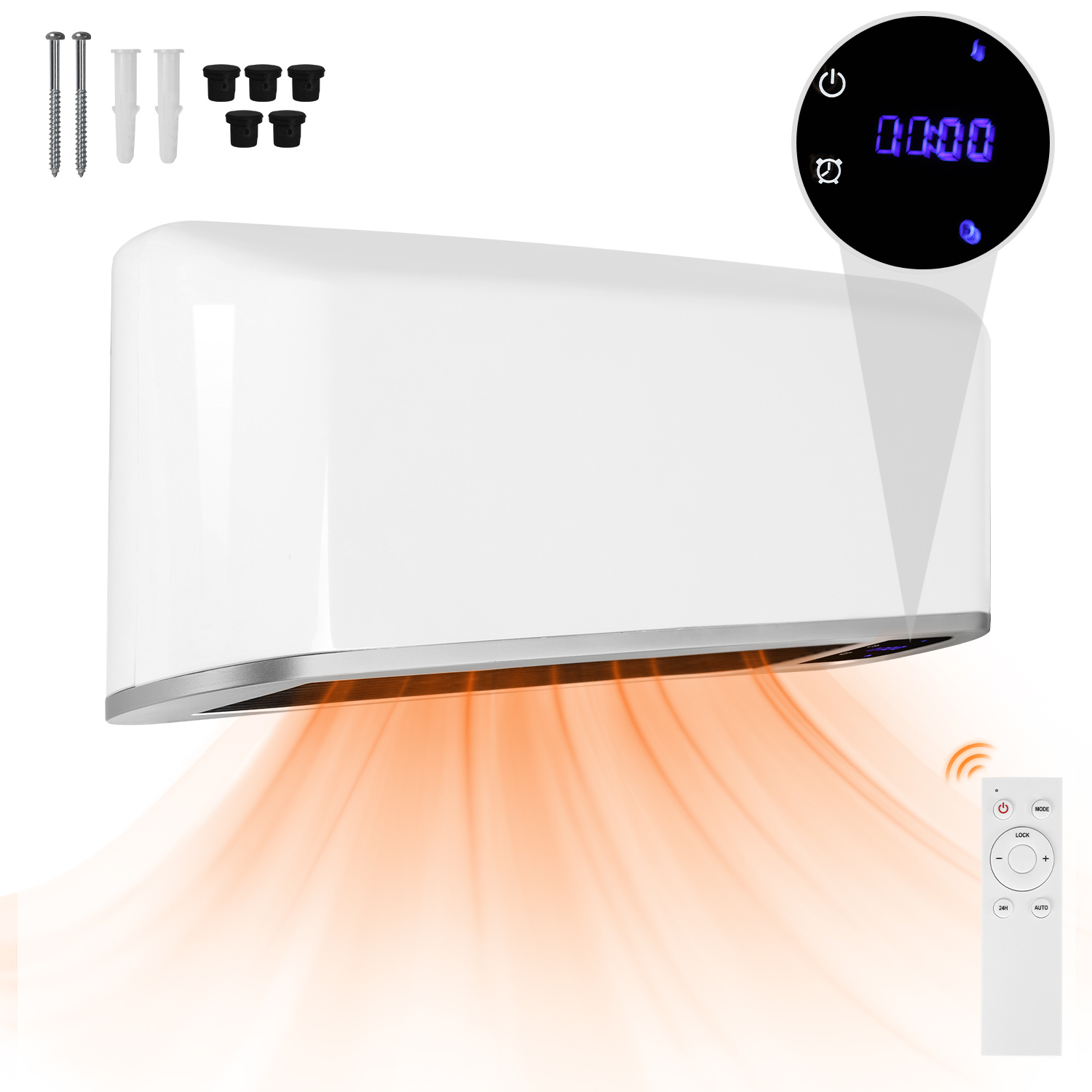 Jiubiaz Wand Heizlüfter Ventilator Wlan Wandventilator 1000-2000w - Verstellbare Heizstufen Und Timer - Ptc Keramik Heizstrahler Mit Fernbedienung - Ideal Für Innenräume