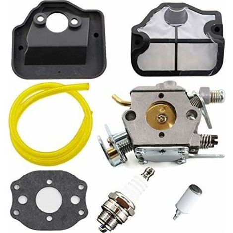 Ulisem Carburateur De Remplacement Pour Tronçonneuses Husqvarna 36, 41, 136, 137, 141, 142, Inclus Bougie D'Allumage Et Kit De Filtre À Air, Remplace Les Numéros 530071987, 530035482, 530029811.