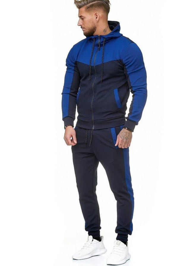 L.gonline Freizeitanzug Herren Trainingsanzug, Jogginganzug mit Kapuzenjacke 0986 (Kapuzenjacke mit Reißverschluss, Hose, 2-tlg., im modischem Design), Fitness Freizeit Casual