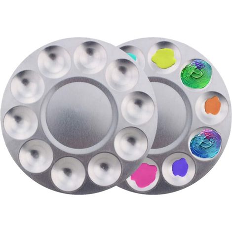 2pcs Palette En Aluminium De 10 Puits Palettes De Plateaux De Peinture Rondes