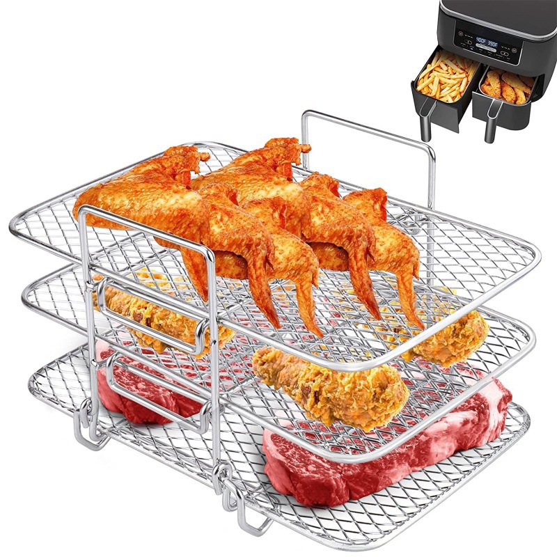 Zubehör Für Heißluftfritteusen: Dreilagiger Grillrost, Dampfgareinsatz, Edelstahl-zubehör Für Heißluftfritteusen