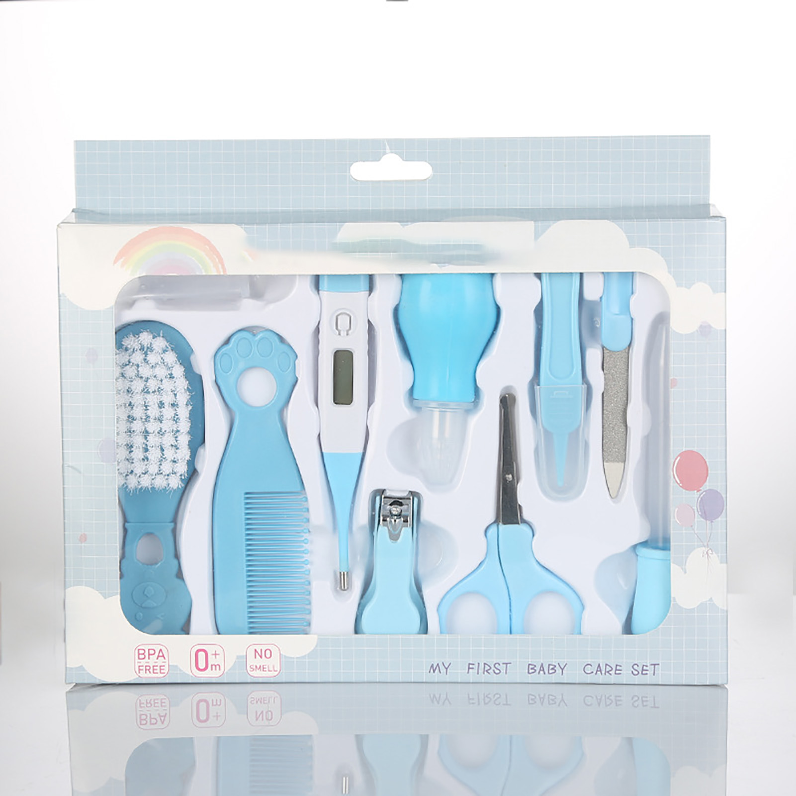 10-teiliges Babypflegeset, Komplett Tragbar, Multifunktionaler Nagelknipser, Sicherheitsset Für Neugeborene, Blau.