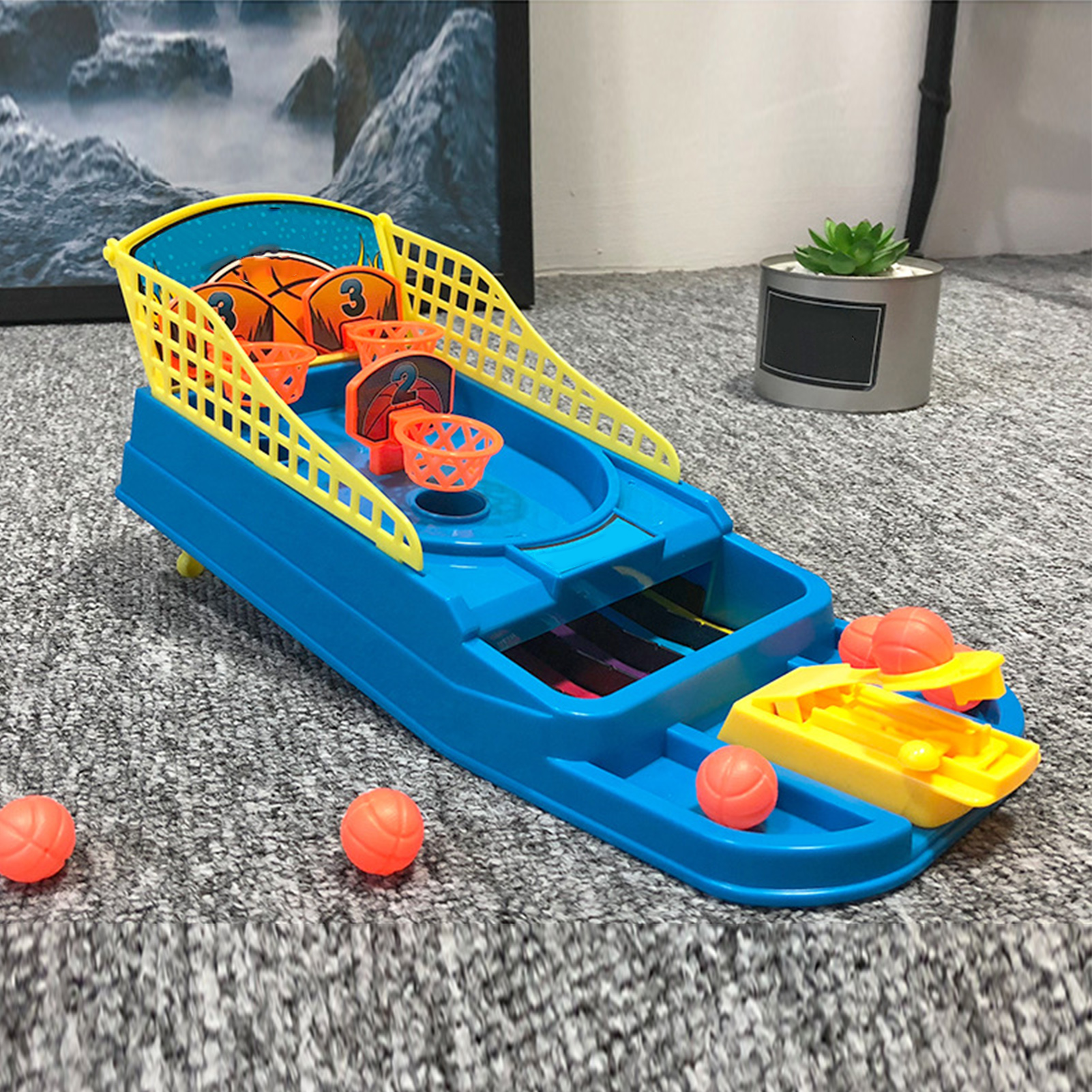Mini-basketballkorb Mit Fingerschussfunktion Für Eltern Und Kinder – Tischgerät, Blau.