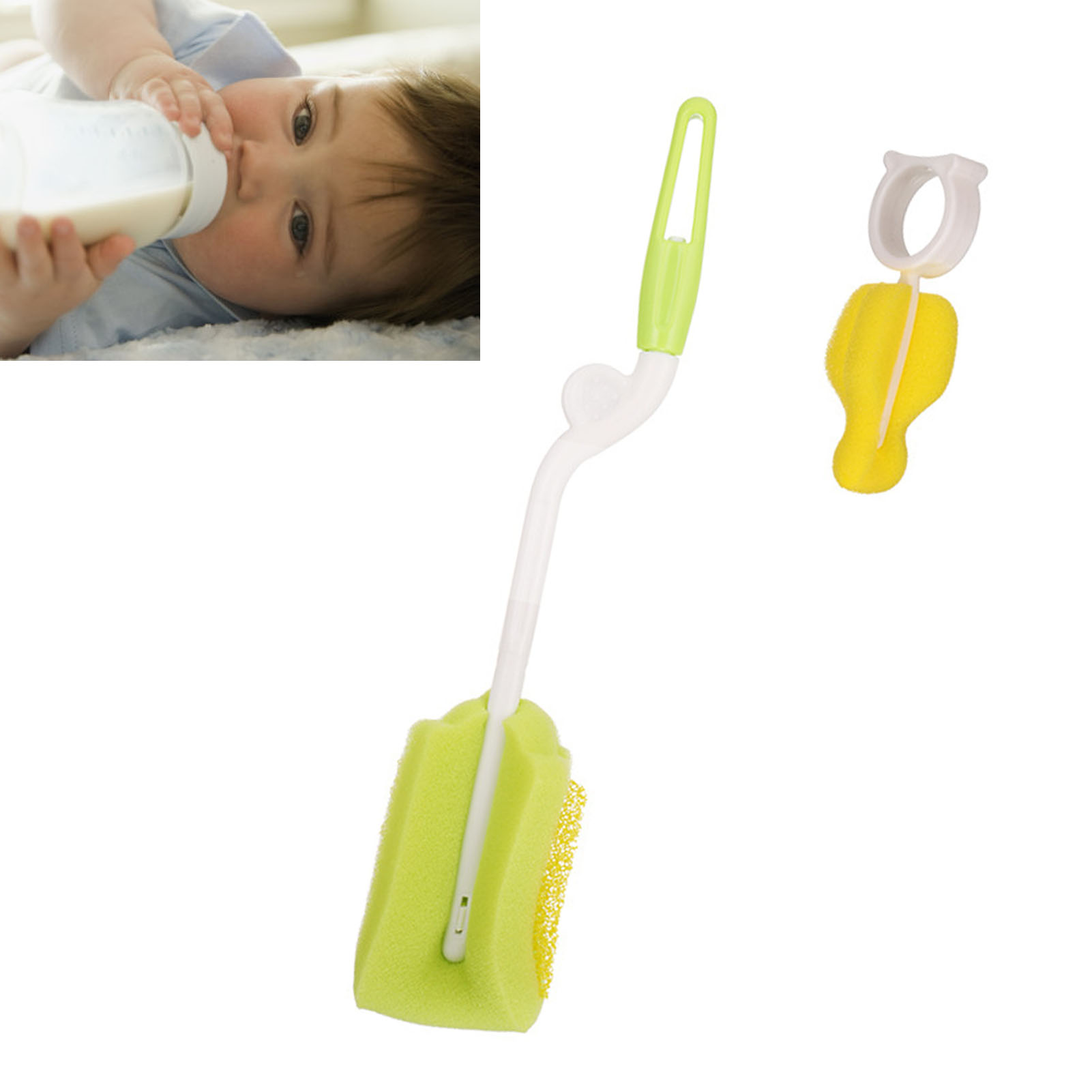 Babyflaschenbürste Für Neugeborene, Drehbar, Aus Pp, Tragbar, Mit Schwamm, Sauger, Babyflaschenbürste, Grün.