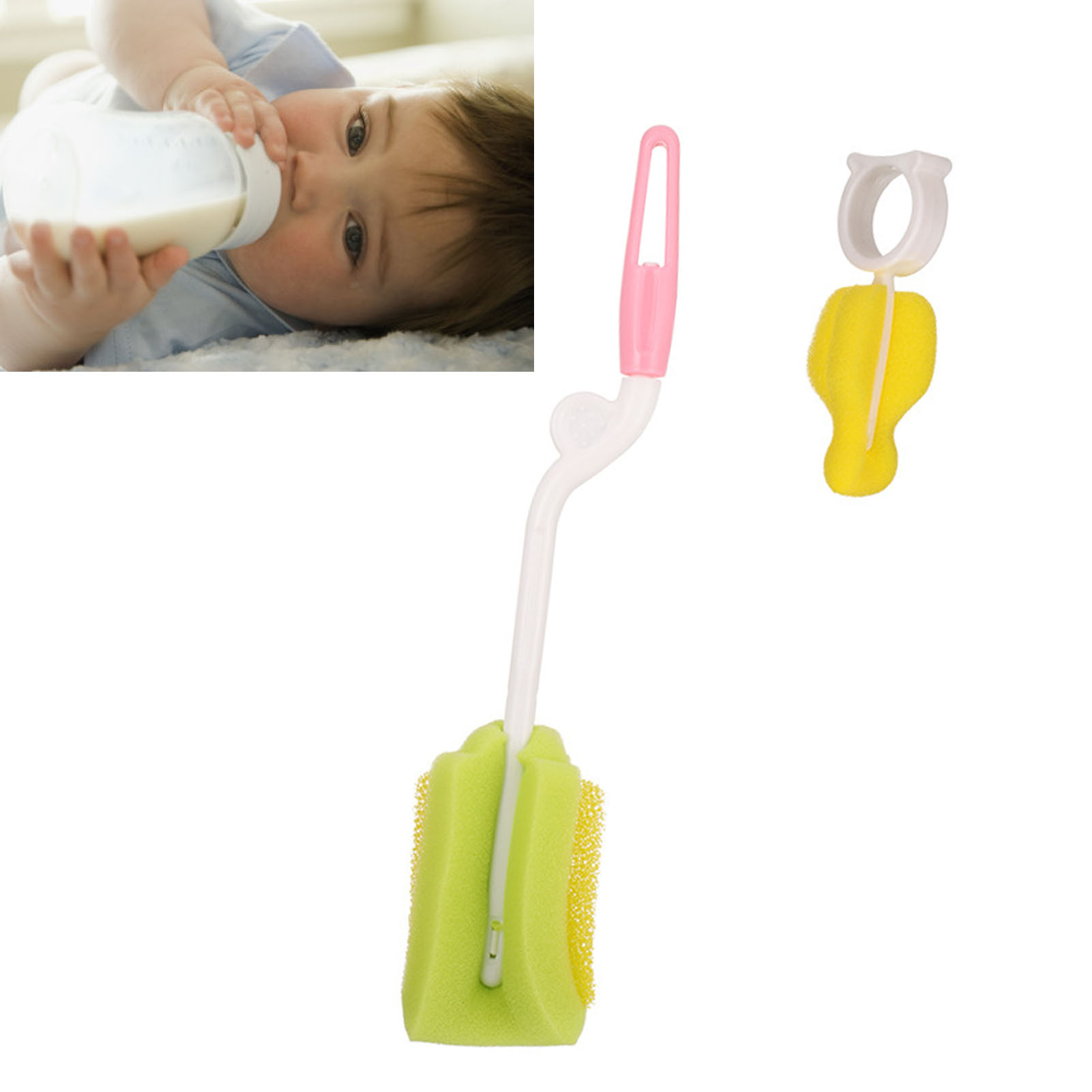 Drehbare Und Tragbare Babyflaschenbürste Aus Pp-polyester Mit Schwamm, Für Neugeborene, Rosa.