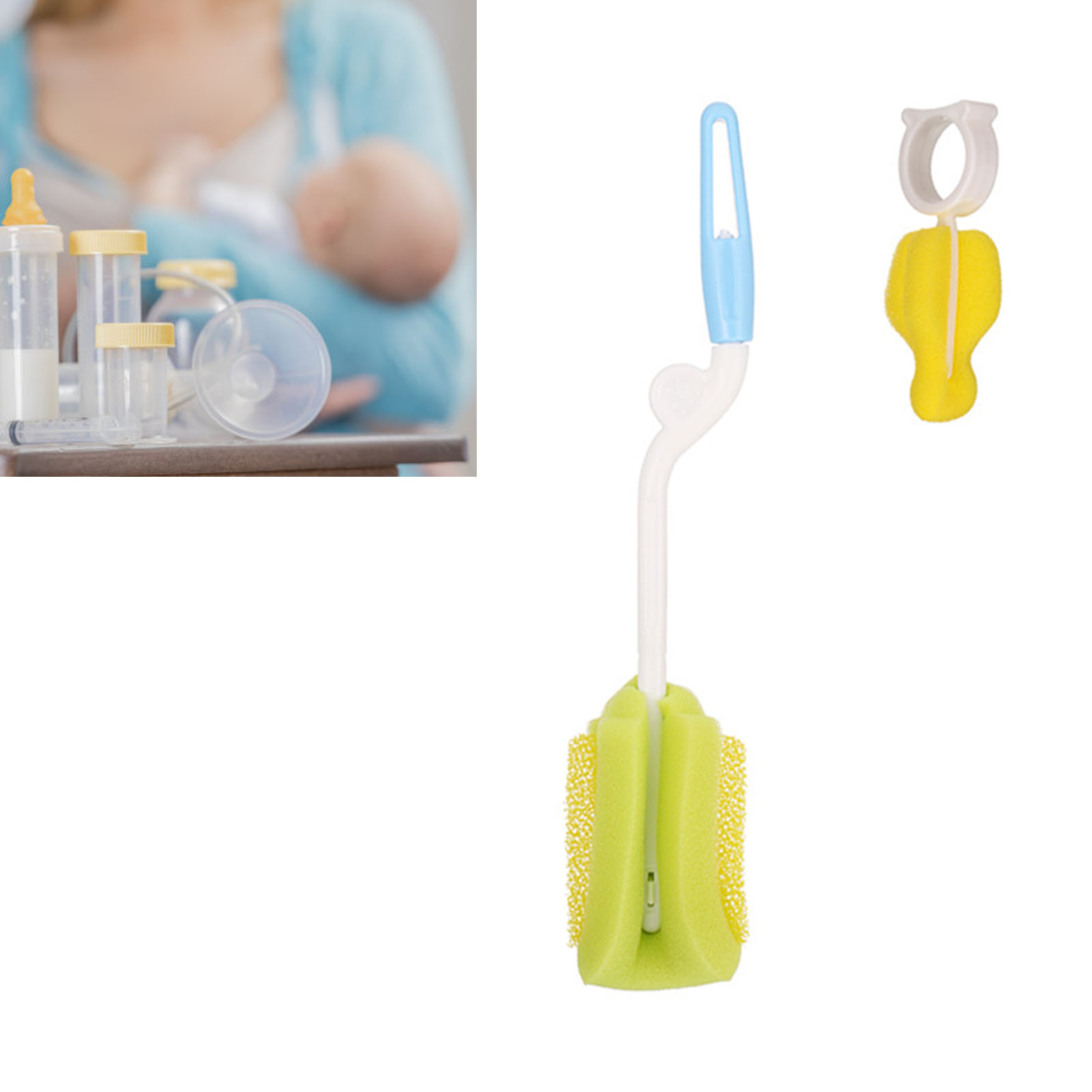Drehbare Und Tragbare Flaschenbürste Aus Polypropylen (pp), Ideal Für Neugeborene Und Babys, Mit Schwamm, Sauger Und Flaschenreiniger, Blau.