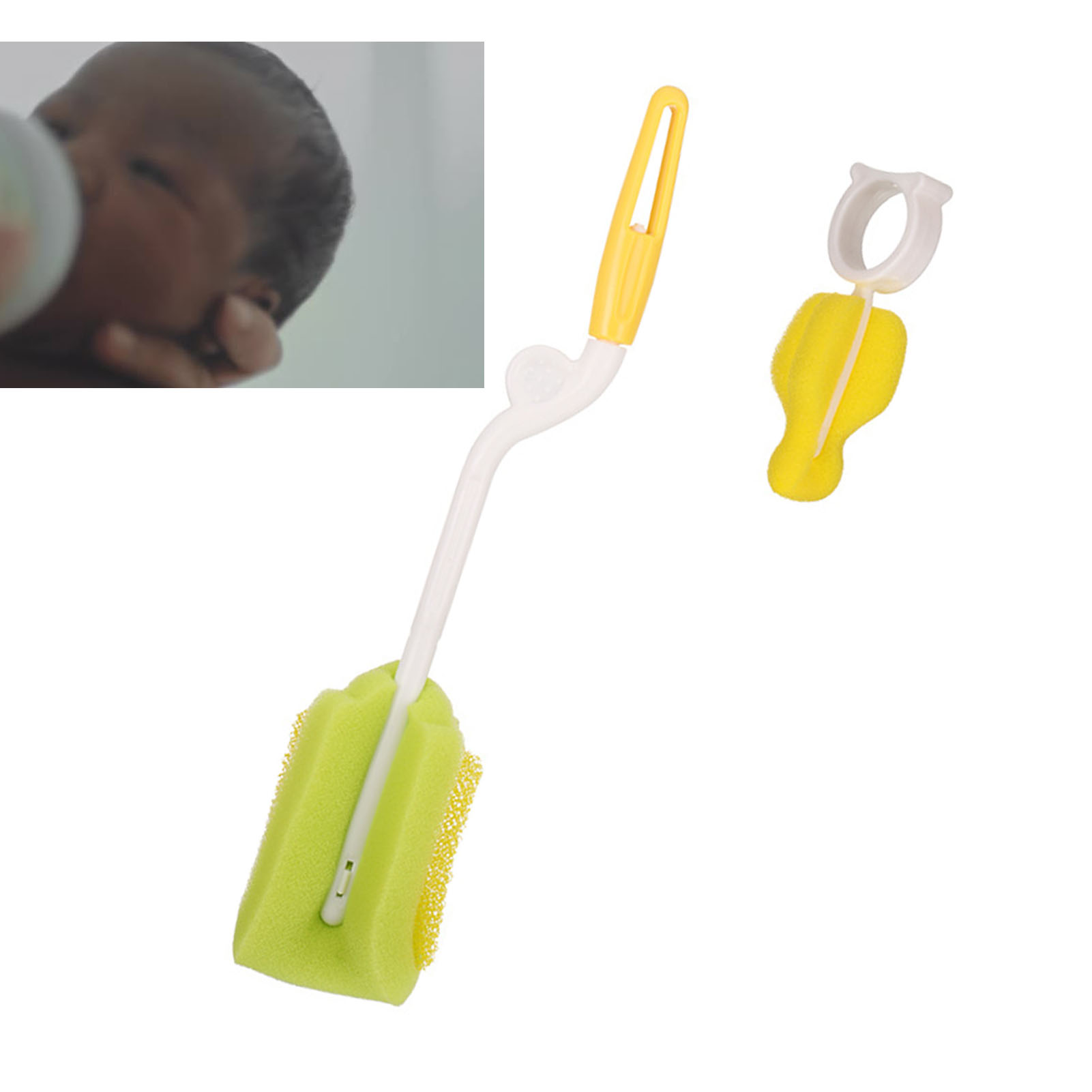 Drehbare Und Tragbare Pp-babyflaschenbürste Mit Schwamm Für Neugeborene, Gelb.