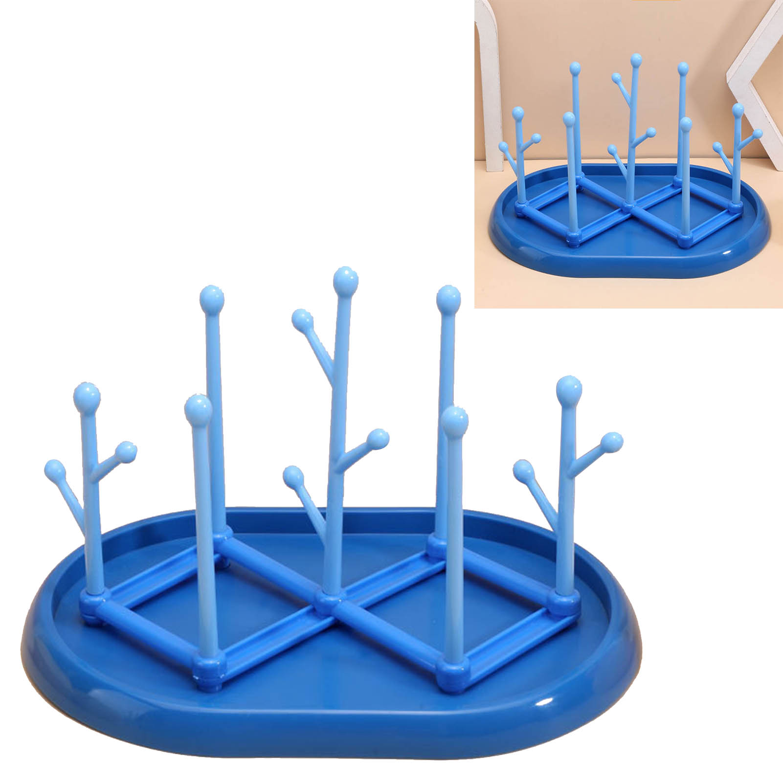 Abnehmbarer Und Faltbarer Flaschentrockner Mit Verstärktem Boden Und Belüftung, Blau.