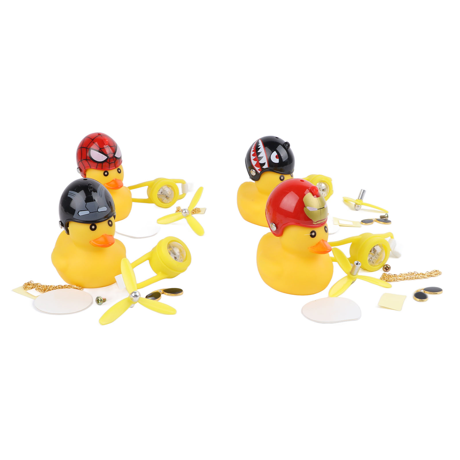 Set Mit 4 Auto-ornamenten In Form Von Gummienten, Gelbe Quetsch-enten Mit Propellerhelmen, Armaturenbrettdekoration.