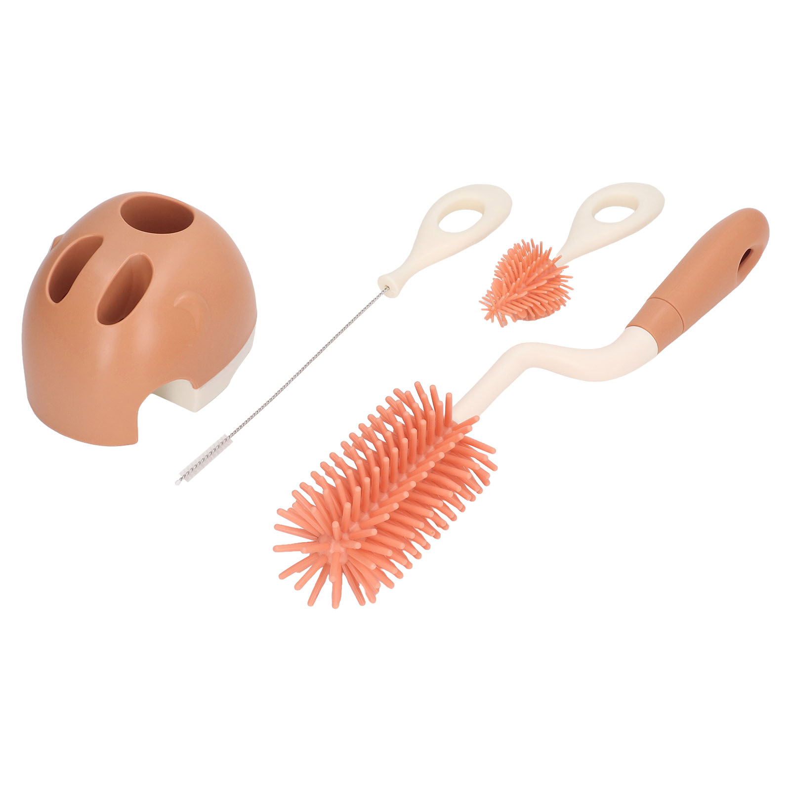 Set Babyflaschenbürsten Mit Ergonomischem Griff, Vielseitige Silikonbürsten Zur Reinigung Von Babyflaschen Mit Basis Für Sauger Und Strohhalme, Orange, Drehbar.