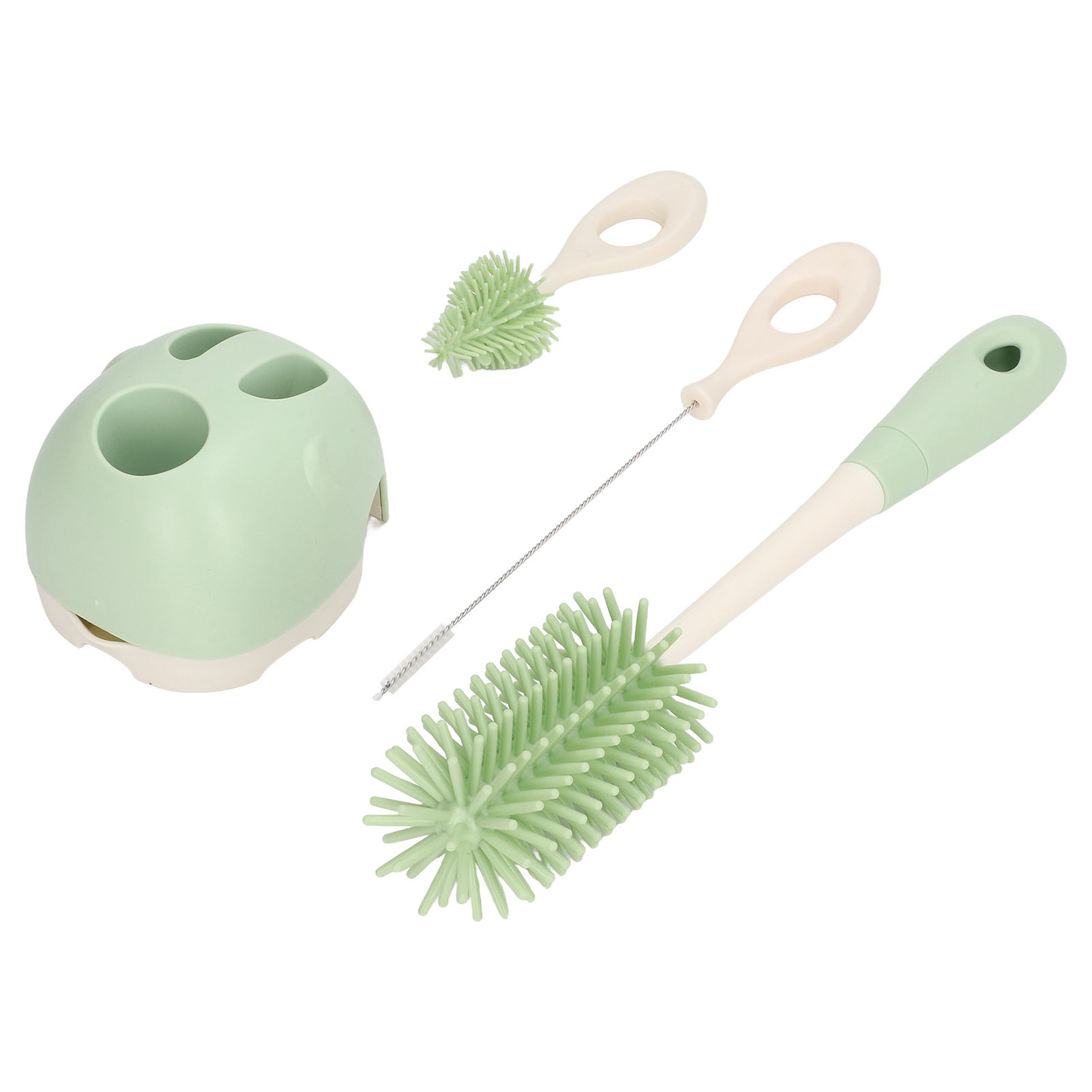 Set Flaschenbürsten Mit Ergonomischem Griff, Vielseitige Silikonbürsten Zur Reinigung Von Babyflaschen Mit Basis Für Sauger Und Strohhalme, Gerader Grüner Griff.