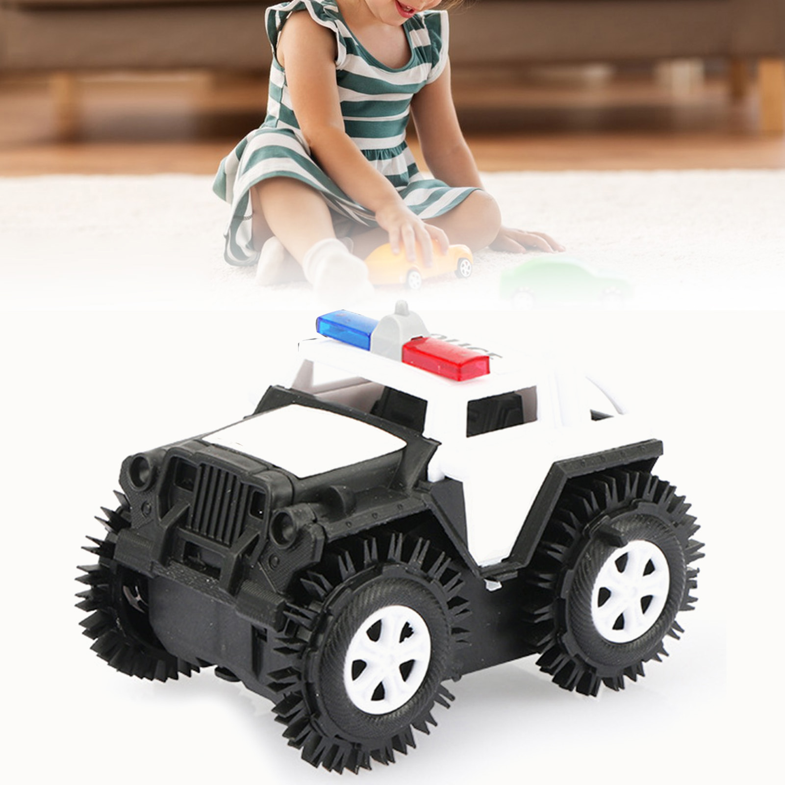 Elektrischer Kinderlaster Mit Automatischen Stuntmanövern, Polizei-stil, Spielzeug Für Jungen Und Mädchen, Grau/weiß.