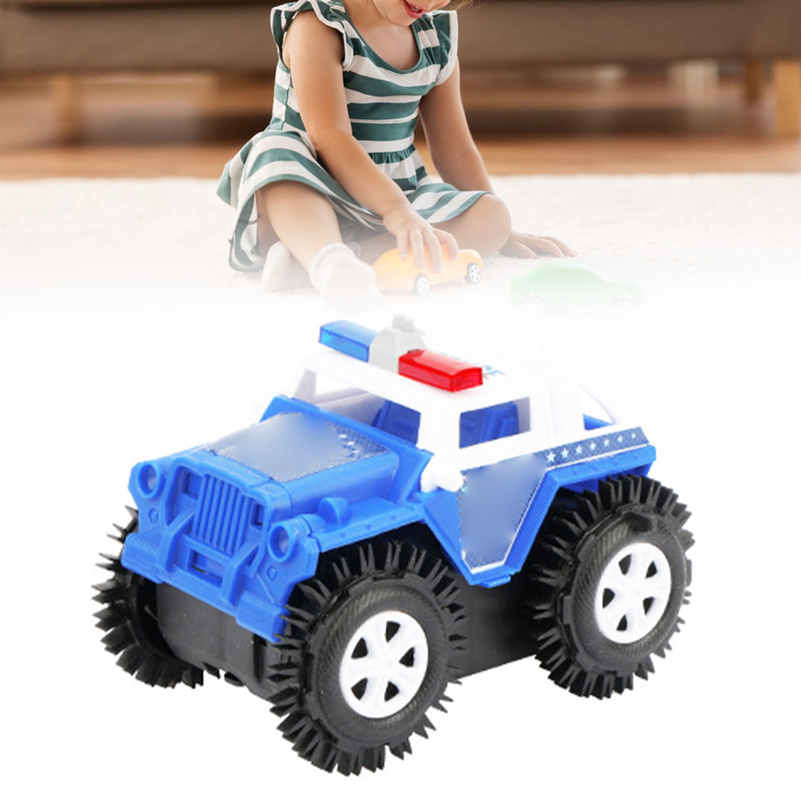 Elektrischer Kinderlaster Mit Automatischen Akrobatischen Manövern, Im Polizeistil, Spielzeug Für Jungen Und Mädchen, Blau Und Weiß.